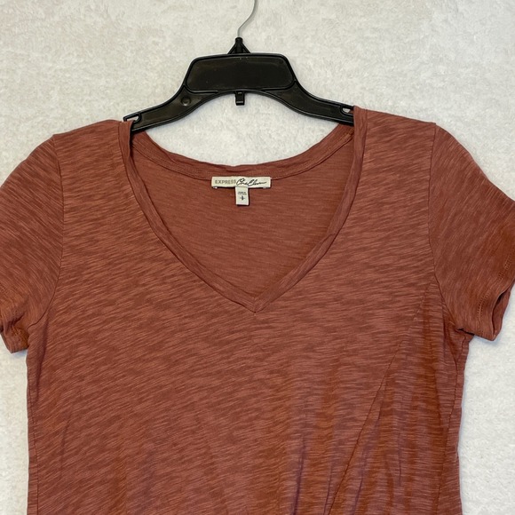EXPRESS One Eleven Brown V Neck Short Sleeve Knot Front T Shirt Top Size S - Picture 2 of 7